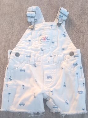 White & Blue Palm-Print Kids Overalls Beach Bum Carter's Sz 3 Cute Travel